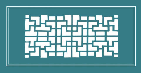 Shoji Screen in Teal III White Modern Wood Framed Art Print with Double Matting by Vision Studio