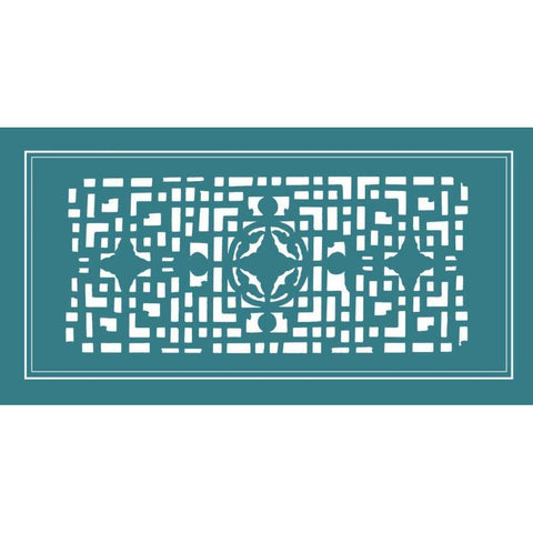 Shoji Screen in Teal IV Black Modern Wood Framed Art Print with Double Matting by Vision Studio