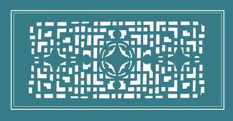 Shoji Screen in Teal IV Black Ornate Wood Framed Art Print with Double Matting by Vision Studio