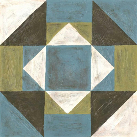 Patchwork Tile III White Modern Wood Framed Art Print with Double Matting by Lam, Vanna