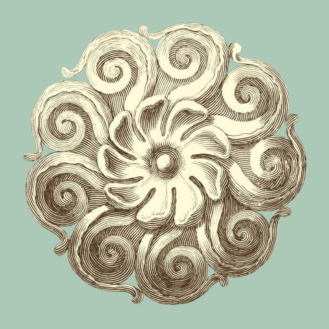 Celadon and Mocha Rosette I Gold Ornate Wood Framed Art Print with Double Matting by Vision Studio