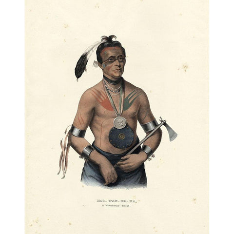 A Winnebago Chief Black Modern Wood Framed Art Print with Double Matting by McKenney and Hall