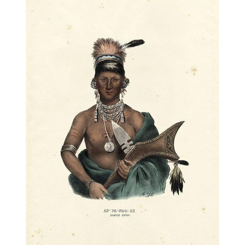 Saukie Chief Gold Ornate Wood Framed Art Print with Double Matting by McKenney and Hall