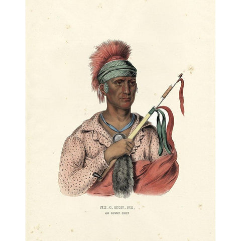 An Ioway Chief White Modern Wood Framed Art Print by McKenney and Hall