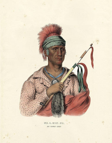 An Ioway Chief Black Ornate Wood Framed Art Print with Double Matting by McKenney and Hall