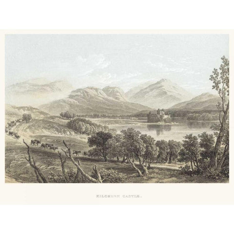 Kilchurn Castle Gold Ornate Wood Framed Art Print with Double Matting by Unknown