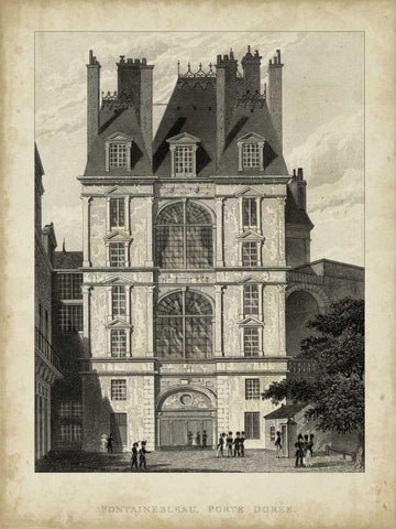 Fontainbleau, Porte Doree White Modern Wood Framed Art Print with Double Matting by Pugin, A.