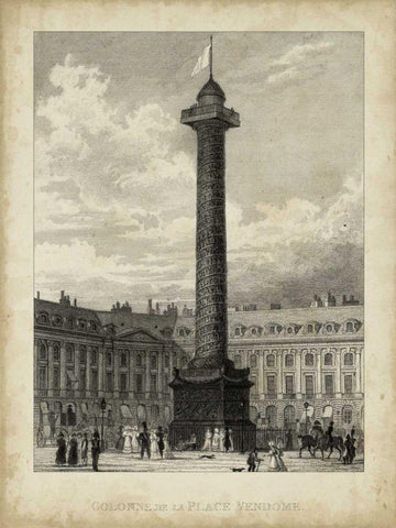 Colonne de la Place Vendome Black Ornate Wood Framed Art Print with Double Matting by Pugin, A.