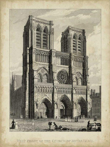 West Front-Notre Dame Black Ornate Wood Framed Art Print with Double Matting by Pugin, A.