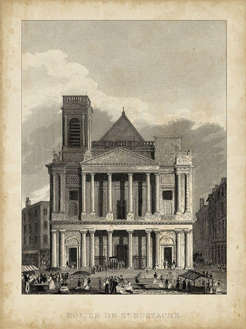 Eglise de St. Eustache Black Ornate Wood Framed Art Print with Double Matting by Pugin, A.