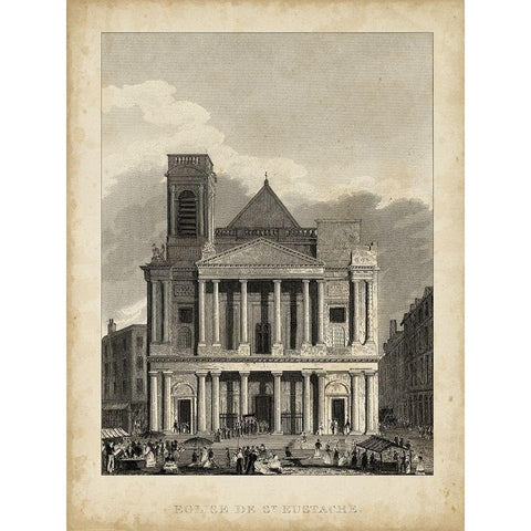 Eglise de St. Eustache Black Modern Wood Framed Art Print with Double Matting by Pugin, A.