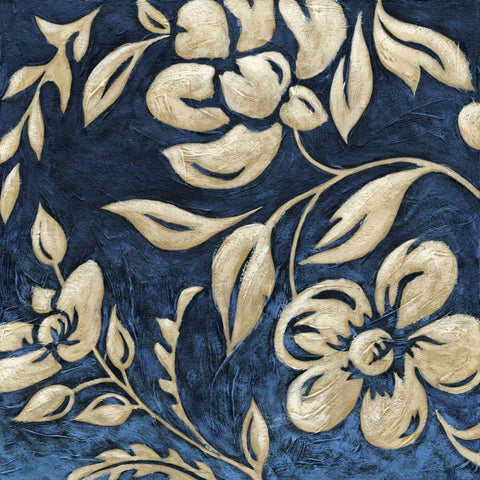 Indigo and Cream Brocade I Black Ornate Wood Framed Art Print with Double Matting by Zarris, Chariklia