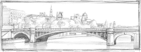 Pont de Notre Dame Black Ornate Wood Framed Art Print with Double Matting by Harper, Ethan