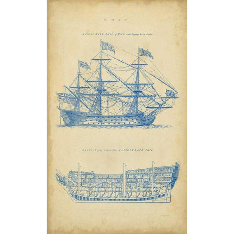 Vintage Ship Blueprint Black Modern Wood Framed Art Print with Double Matting by Chambers