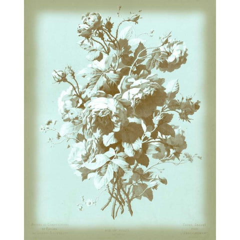 Dussurgey Roses on Blue White Modern Wood Framed Art Print by Dussurgey, Chabal