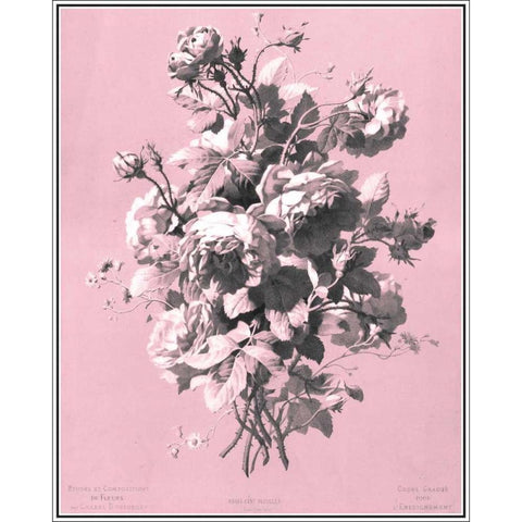 Dussurgey Roses on Pink Gold Ornate Wood Framed Art Print with Double Matting by Dussurgey, Chabal