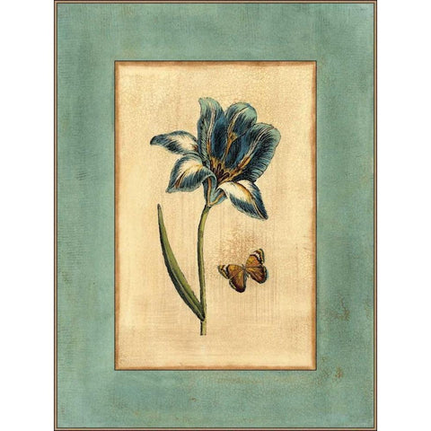 Crackled Spa Blue Tulip I Black Modern Wood Framed Art Print by Vision Studio
