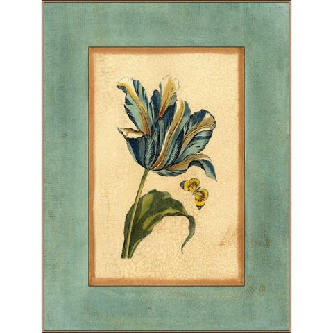 Crackled Spa Blue Tulip II White Modern Wood Framed Art Print by Vision Studio