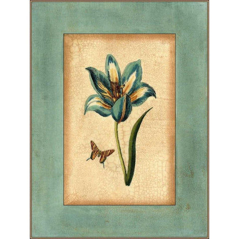 Crackled Spa Blue Tulip III White Modern Wood Framed Art Print by Vision Studio