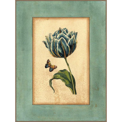 Crackled Spa Blue Tulip IV Gold Ornate Wood Framed Art Print with Double Matting by Vision Studio