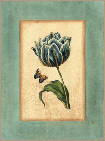 Crackled Spa Blue Tulip IV Black Ornate Wood Framed Art Print with Double Matting by Vision Studio