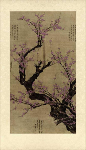 Plum Blossom Tree Black Ornate Wood Framed Art Print with Double Matting by Vision Studio