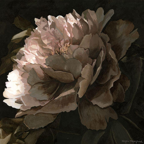 Moonlit Peony II Black Ornate Wood Framed Art Print with Double Matting by Meagher, Megan