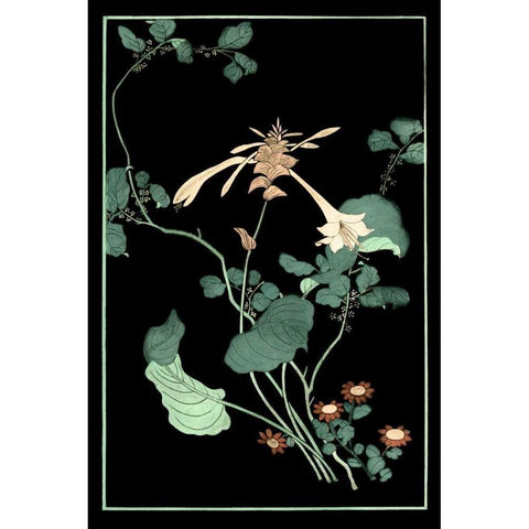 Midnight Floral I Gold Ornate Wood Framed Art Print with Double Matting by Vision Studio