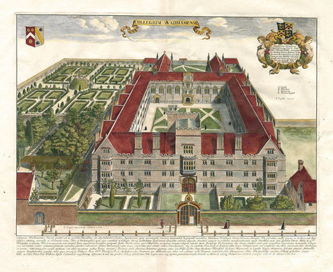 Collegium Wadhamense Black Ornate Wood Framed Art Print with Double Matting by Loggan, D.