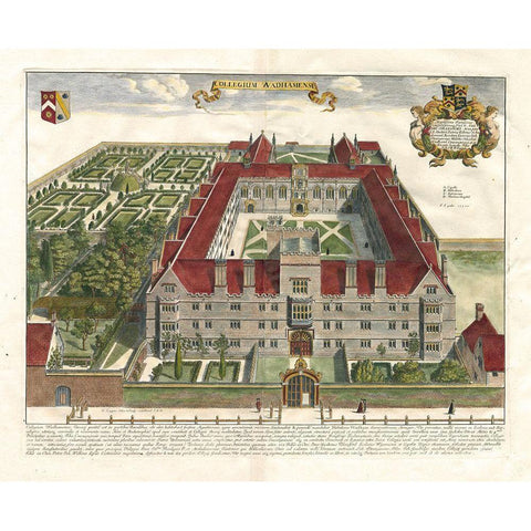 Collegium Wadhamense Gold Ornate Wood Framed Art Print with Double Matting by Loggan, D.