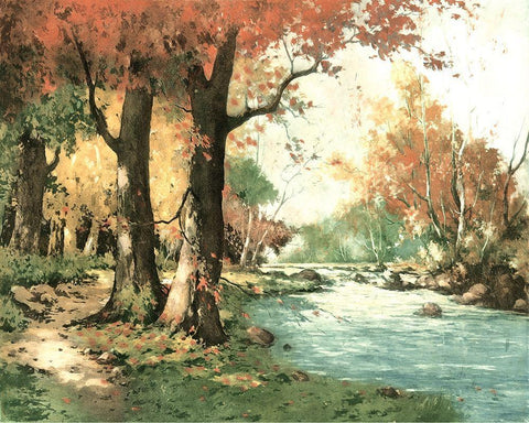 Autumn Landscape I White Modern Wood Framed Art Print with Double Matting by Vision Studio