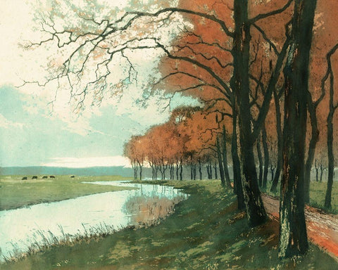 Autumn Landscape II White Modern Wood Framed Art Print with Double Matting by Vision Studio