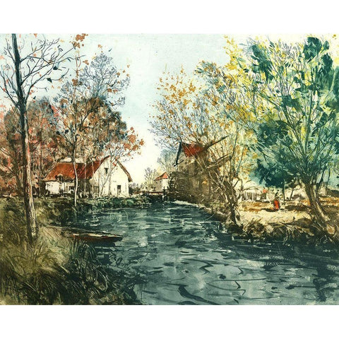 Autumn Landscape III Black Modern Wood Framed Art Print with Double Matting by Vision Studio