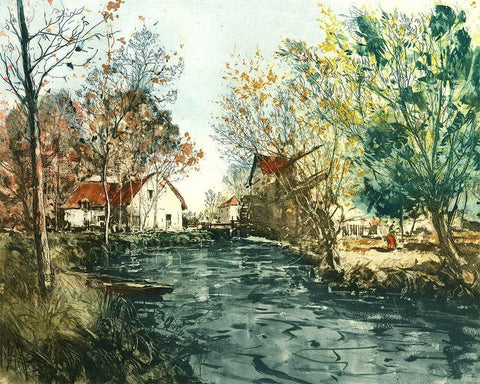 Autumn Landscape III White Modern Wood Framed Art Print with Double Matting by Vision Studio