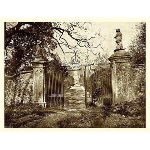 Sepia Garden View I Gold Ornate Wood Framed Art Print with Double Matting by unknown