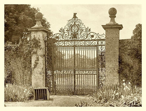 Sepia Garden View II Black Ornate Wood Framed Art Print with Double Matting by unknown