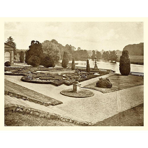 Sepia Garden View III Gold Ornate Wood Framed Art Print with Double Matting by unknown