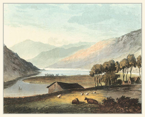 Picturesque English Lake I Black Ornate Wood Framed Art Print with Double Matting by Fielding, T.H.