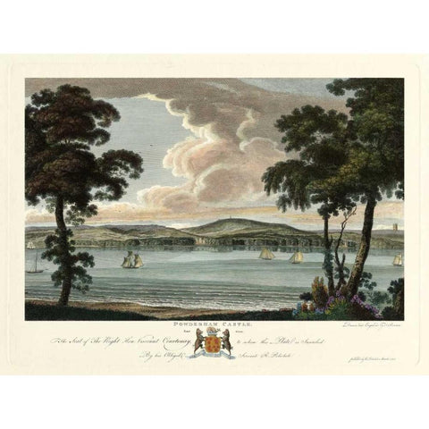 Powderham Castle Black Modern Wood Framed Art Print with Double Matting by Polwhele, Richard