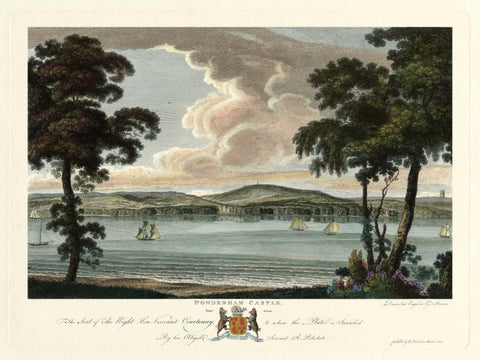 Powderham Castle Black Ornate Wood Framed Art Print with Double Matting by Polwhele, Richard