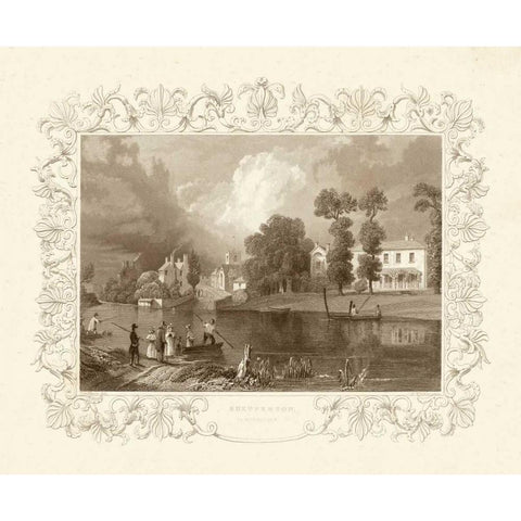 Views of England II Black Modern Wood Framed Art Print with Double Matting by Tombleson