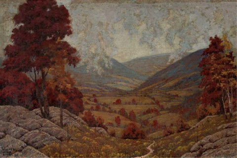 Autumn Black Ornate Wood Framed Art Print with Double Matting by Stone, Walter King