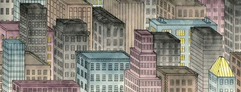 City by Night I White Modern Wood Framed Art Print with Double Matting by Swinford, Charles