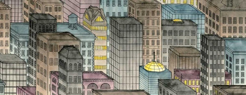 City by Night II Black Ornate Wood Framed Art Print with Double Matting by Swinford, Charles