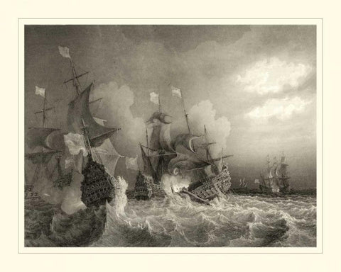 Ships at Sea I White Modern Wood Framed Art Print with Double Matting by Gudin
