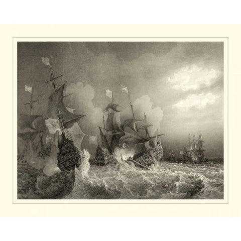 Ships at Sea I Black Modern Wood Framed Art Print with Double Matting by Gudin