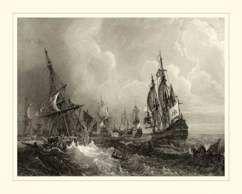 Ships at Sea II Black Ornate Wood Framed Art Print with Double Matting by Gudin