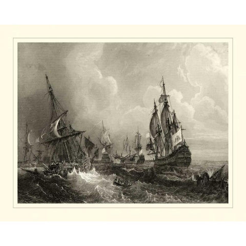 Ships at Sea II White Modern Wood Framed Art Print by Gudin