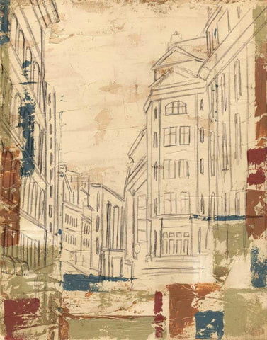 Streets of Downtown II White Modern Wood Framed Art Print with Double Matting by Harper, Ethan