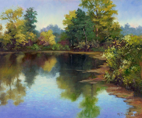 Summer Pond White Modern Wood Framed Art Print with Double Matting by Weber, Mary Jean